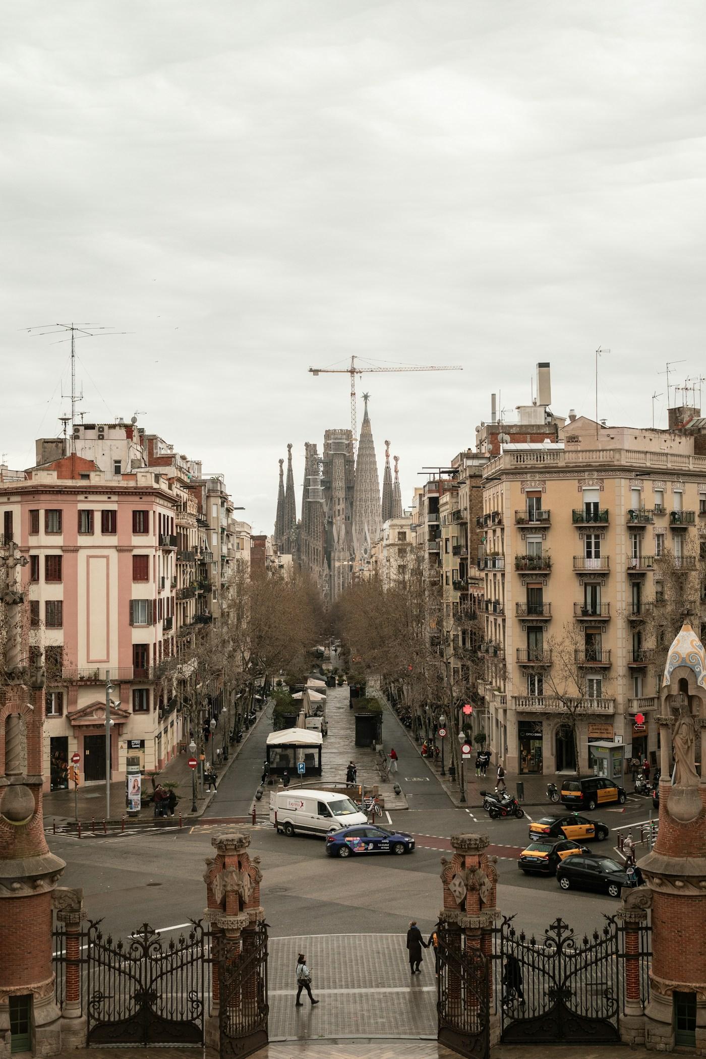 Warm stone architecture along a street in Barcelona